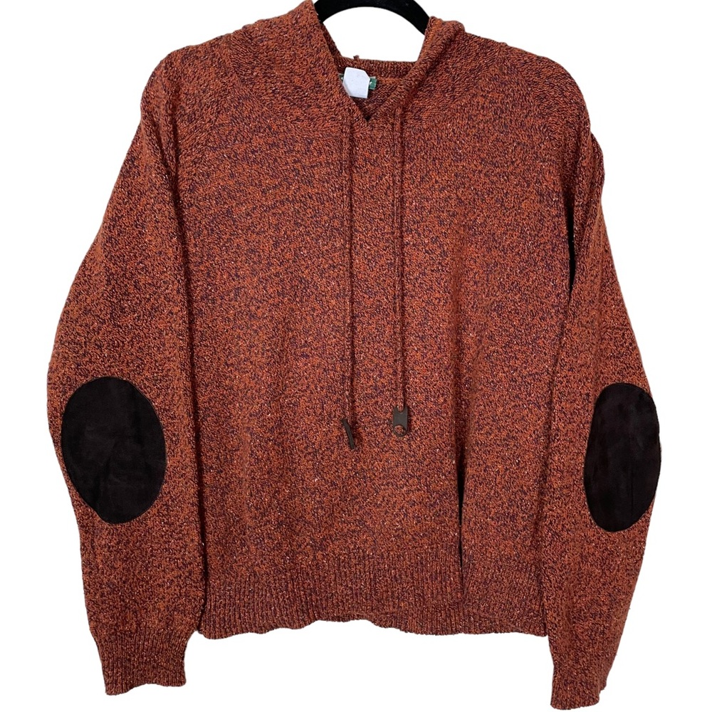 CHAVA Comfort Burnt Orange Knit Wool Silk Blend Made in USA Large Hoodie Padded